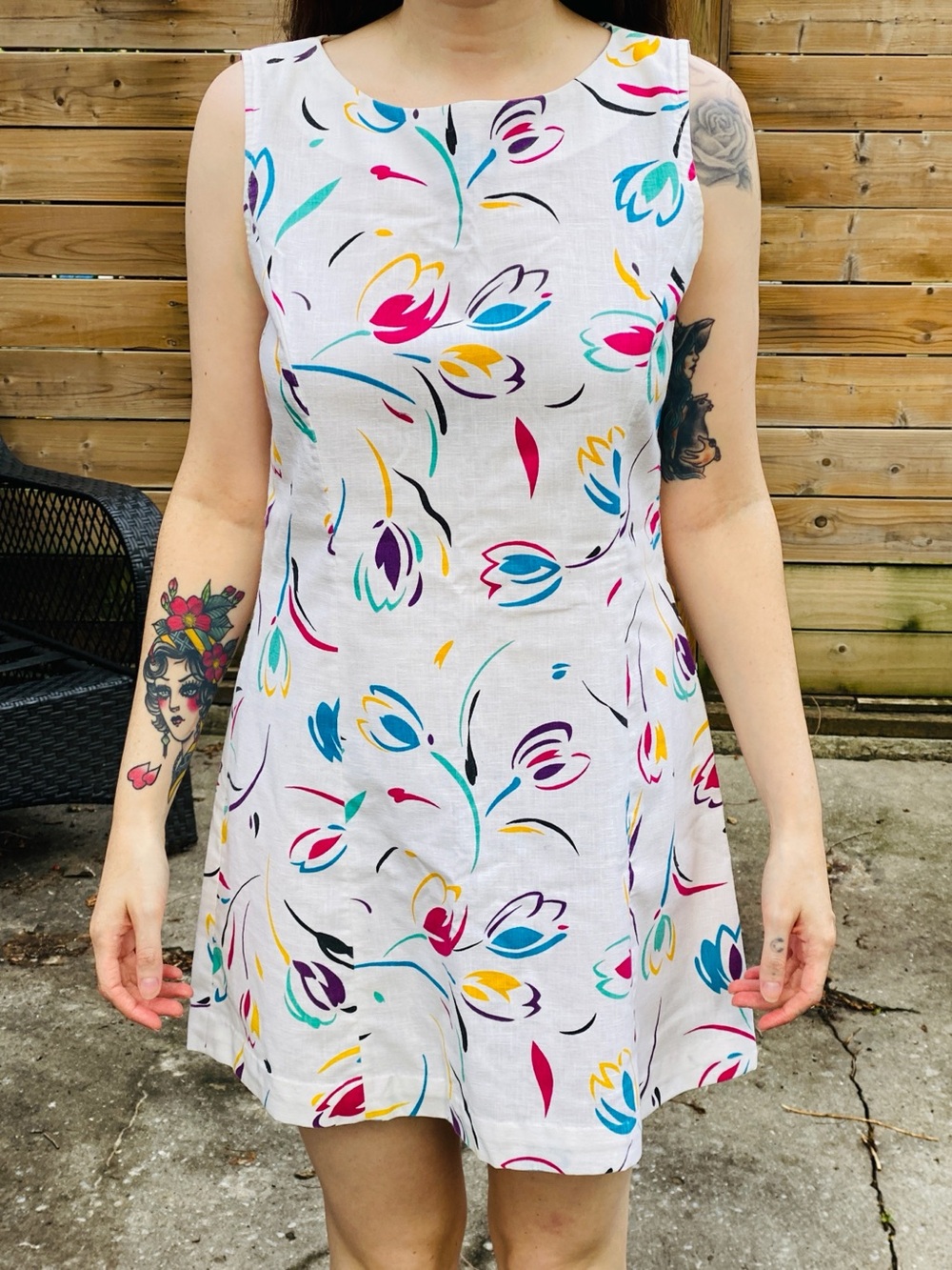 Vintage 90s White Floral Sleeveless Mini Dress